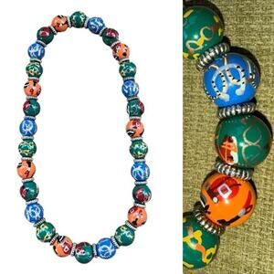 Angela Moore Classic Handpainted Beaded Necklace  Equestrian Horse Racing Theme
